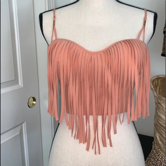 🎀BeBe Dry Cleaned Fringed Peach Crop Top - Picture 2 of 8